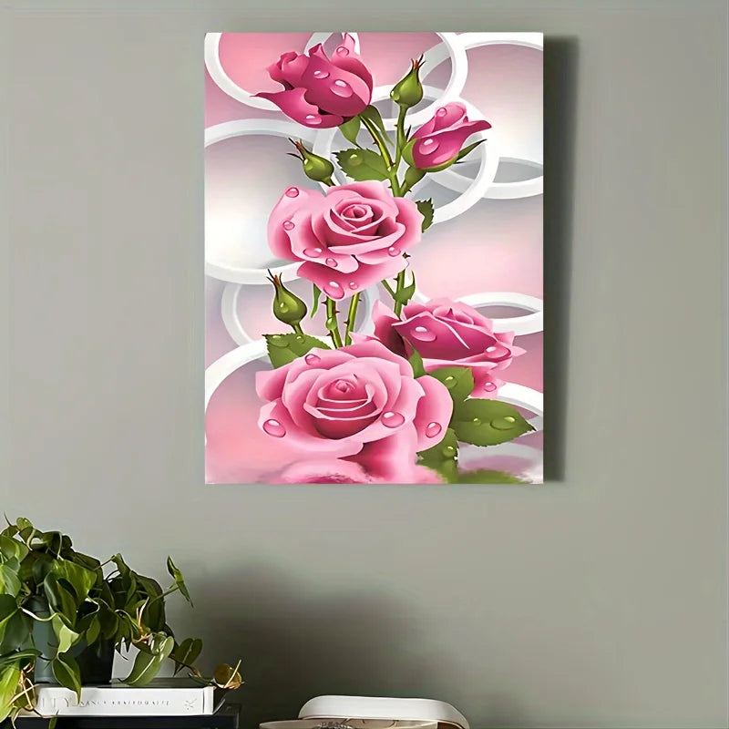 1 Wooden Framed Canvas Painting Water Drops on Pink Roses Living Room & Bedroom Home Decor Holiday Gifts