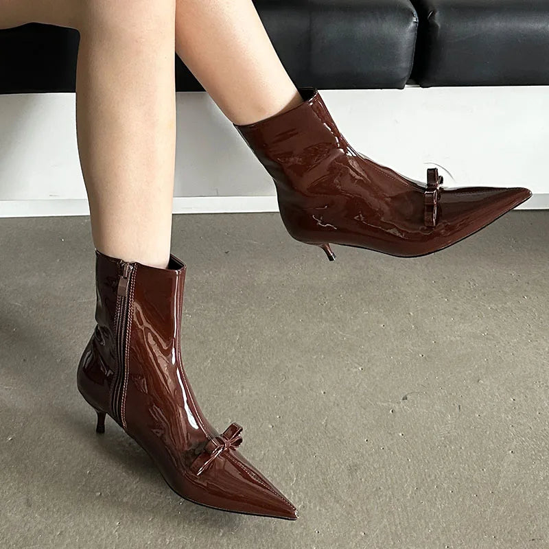 Fashion Butterfly-Knot Women Ankle Boots Female Zippers Shoes Footwear With Low Heel Party Ladies Short Modern Boots Shoes