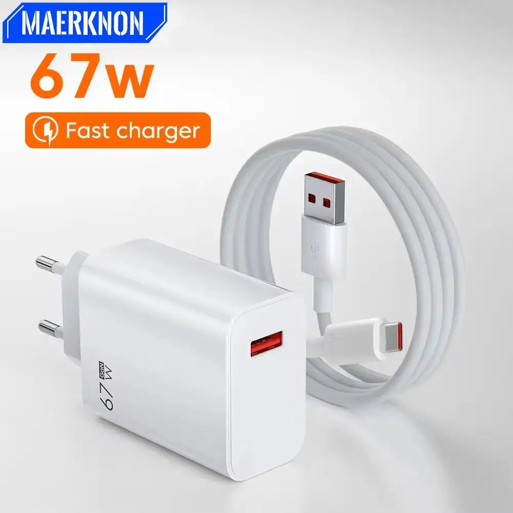67W USB GaN Charger Fast Charge Mobile Phone Adapter Type C Cable For iPhone Samsung Xiaomi EU/US/UK Plug Portable Wall Charger