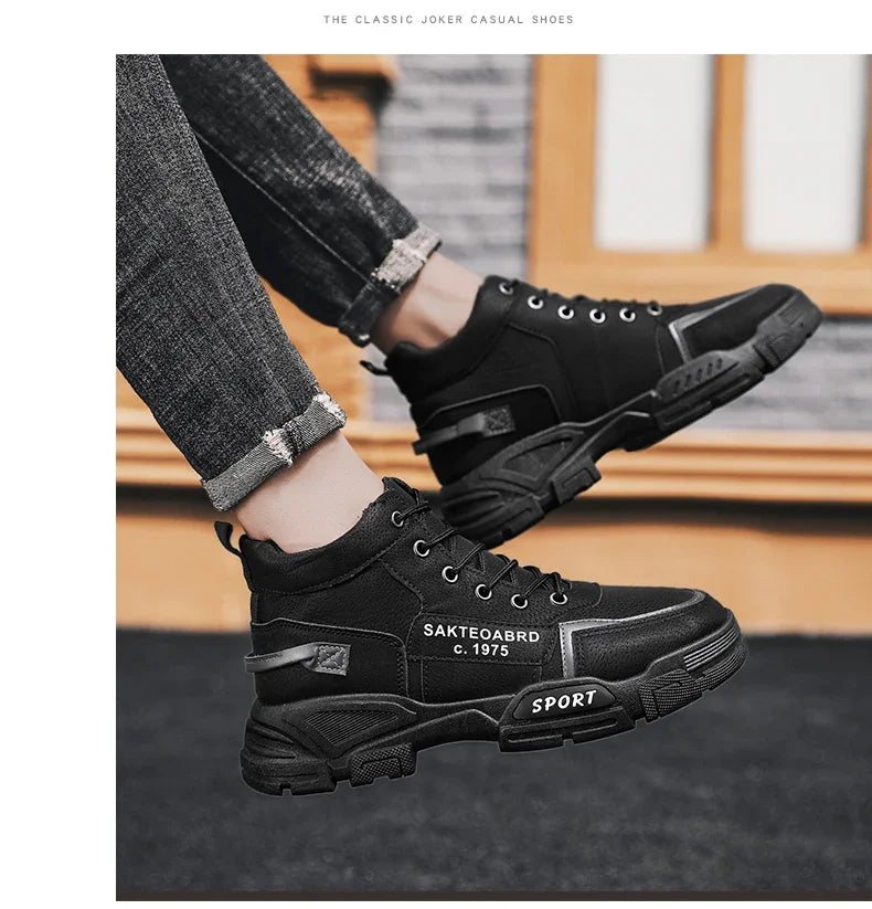 Men's Casual Boots Soft Sole Anti Slip Four Seasons Work Outdoor Botas Student Sports Boot Fashion Youth Versatile Trendy Boots