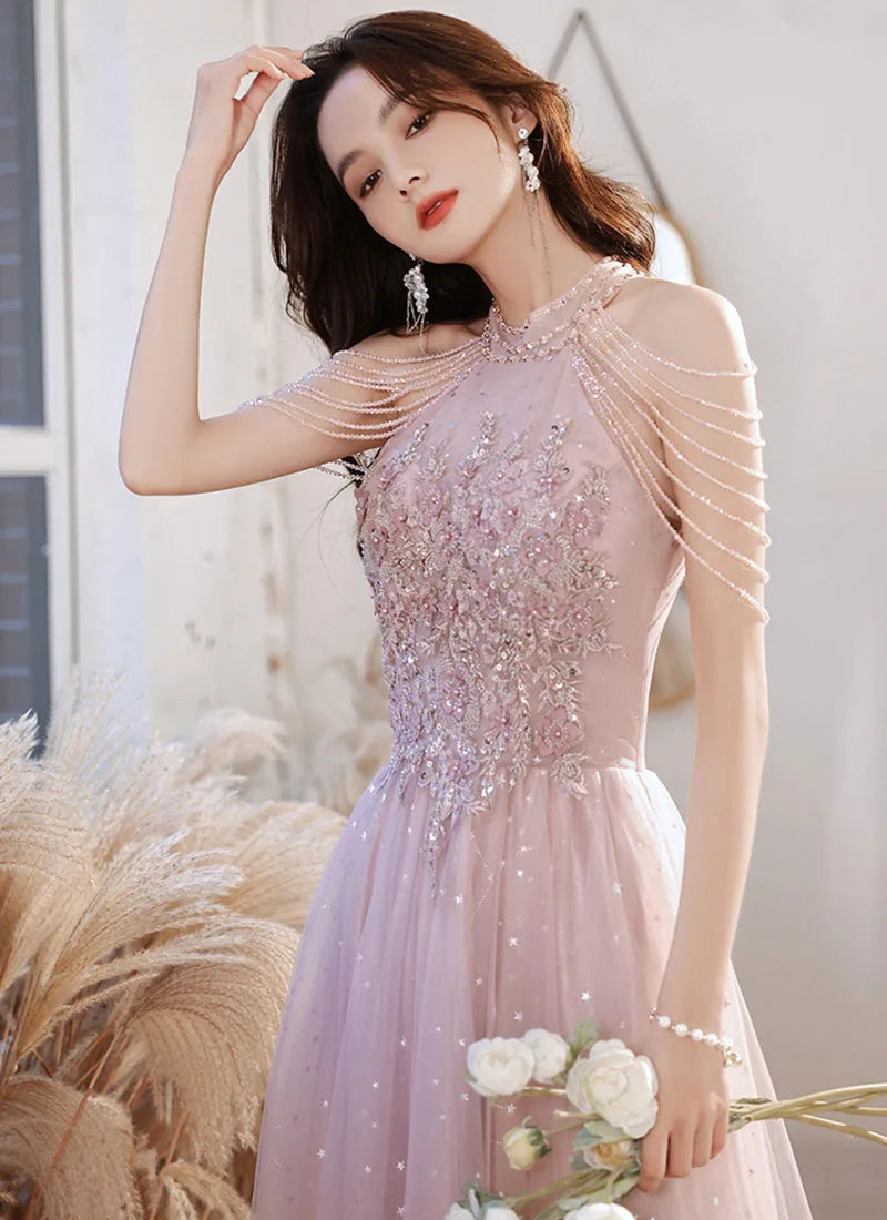 Luxury High Quality Pink Evening Dress 2025  For Prom Summer Autumn Temperament Socialite Senior Party Dress For Women