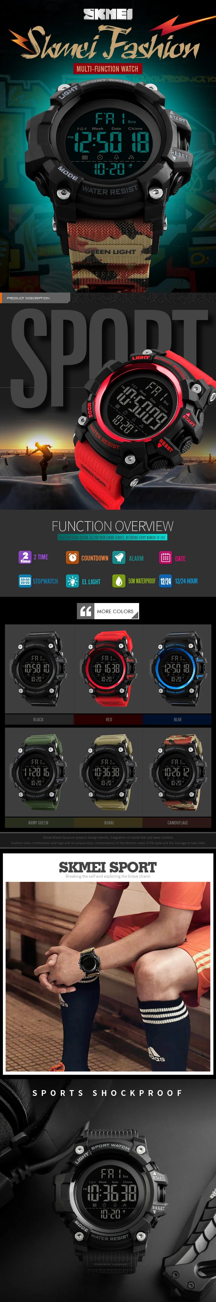 SKMEI 1384 Waterproof Sport Electronic Watch for Men Military Digital Mens Wristwatches Shockproof Clock 1358 Reloj Masculino