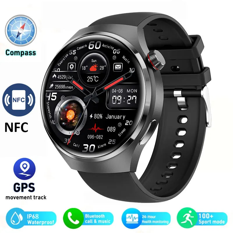 2025 New Smart Watch Heart rate Health Monitor Bluetooth Call NFC GPS Tracker IP68 Waterproof SmartWatch Men Women For HUAWEI