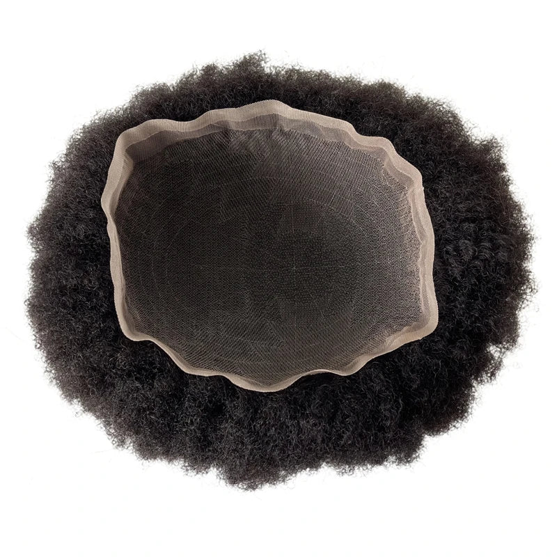 Indian Virgin Human Hair Replacement 6mm Root Afro #1b Black Color 8x10 Toupee Full Lace Unit for Black Men