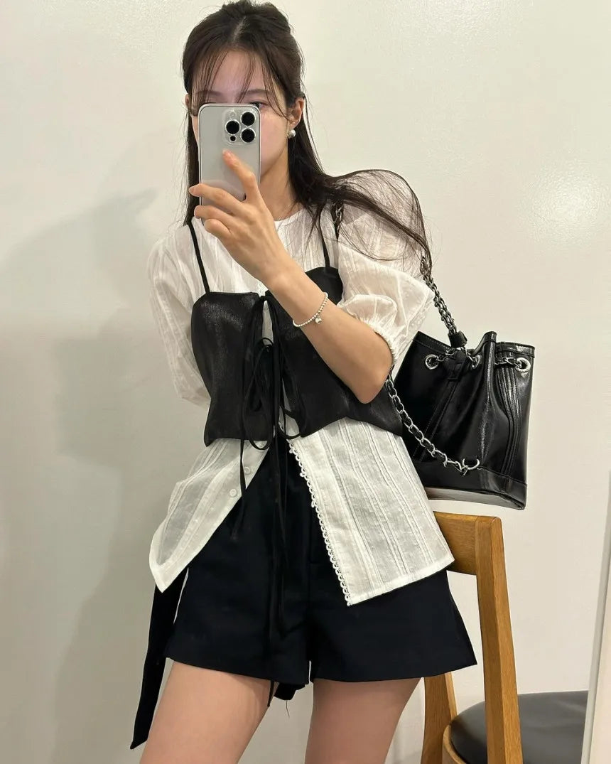 Chic Summer Loose ort Svel Vest Women's Faion Design Collar Tied Casual Versatile Layering Top Chinese Brand