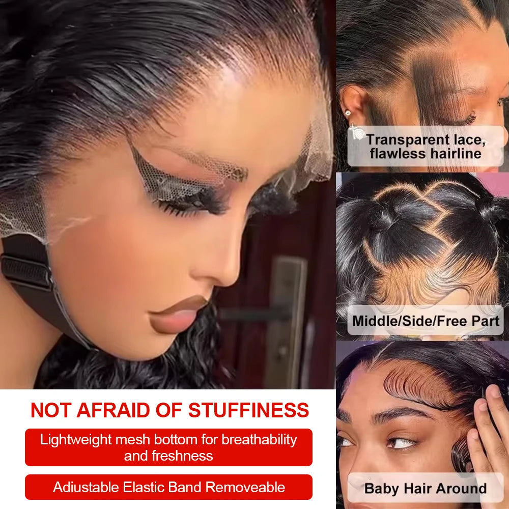 300% Density 13x6 13x4 Deep Wave Frontal Wigs Human Hair 40 46 Inch Curly Human Hair Wigs 360 HD Full Lace Frontal Wig For Women