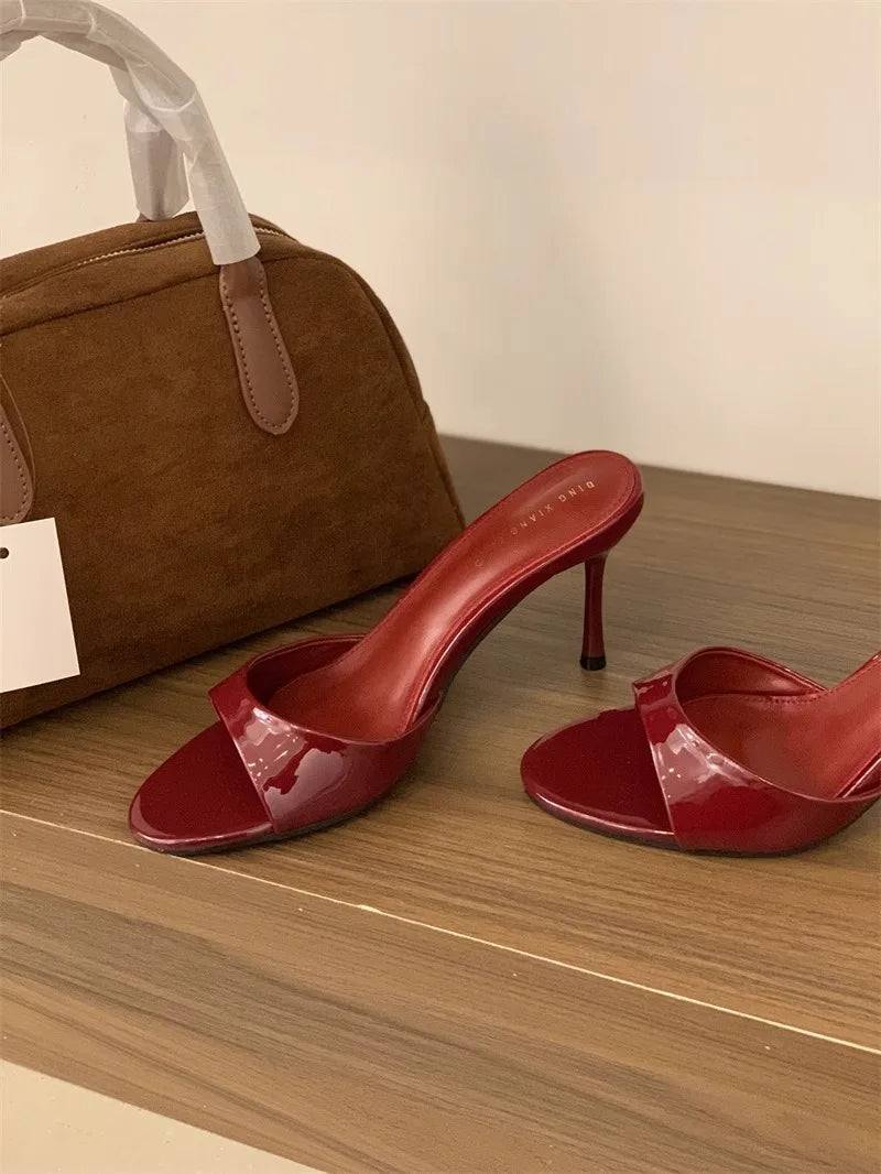 2025 Summer New Brand Women Slipper Fashion Open Toe Slip on Slides Ladies Elegant Thin High Heel Dress Pumps Slides