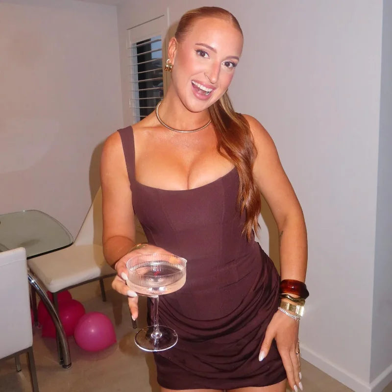 2025 Pleated Hem Bandage Dresses Women's Sexy Backless Mini Dress Chic Autumn U-neck Sleeveless Slim Lady Party Evening Gowns