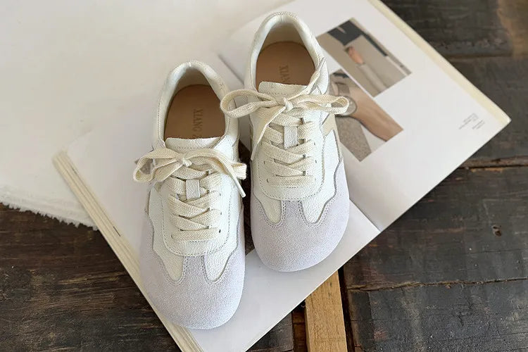 Careaymade-Genuine Leather wider toe women's shoes,soft sole comfortable casual single shoes,lace Barefoot small white shoes