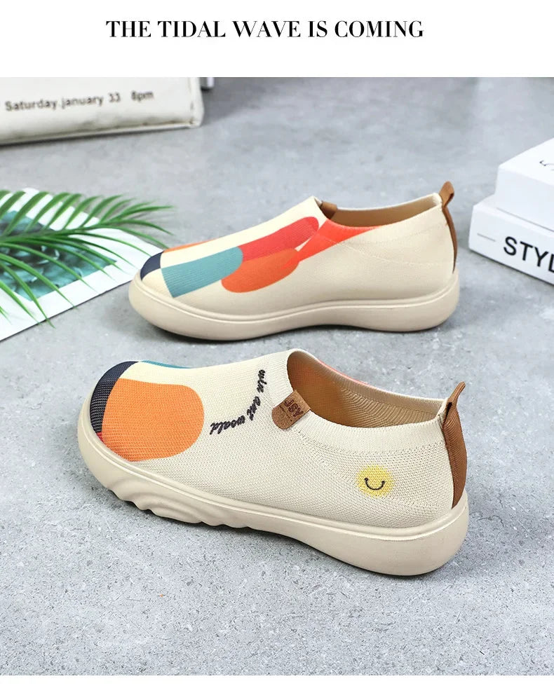 Spring and summer women's breathable knitted sports shoes, casual sponge shoes, lightweight mesh low top shoes  platform boots