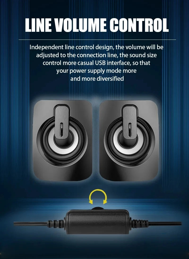 USB Powered Speaker Portable MiniSubwoofer With RGB Lights Volume Control 3.5mm AUX-in HiFi Stereo Sound Desk Audio System