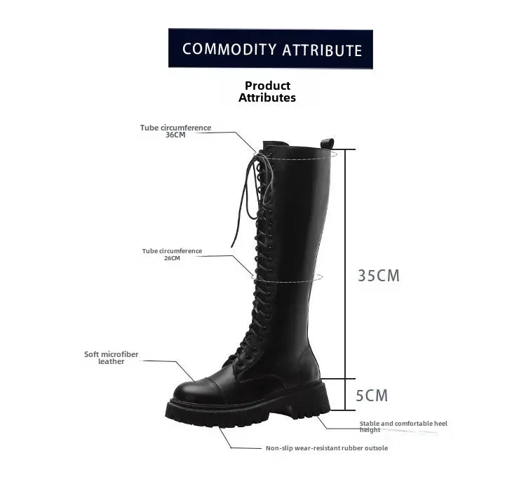 2024 New Women's Long Boots Thick Sole Knight Boots British Style High Non-knee Rubber Upper Material