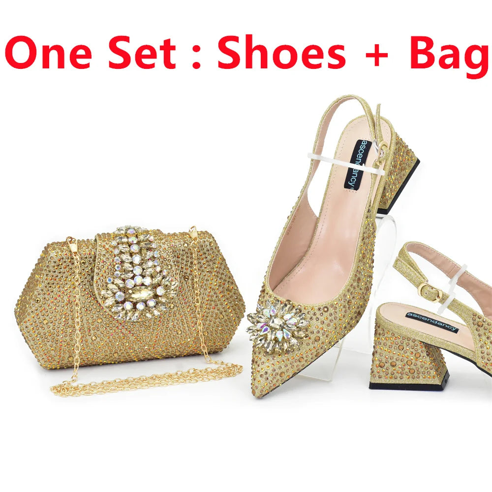New Arrival Women Shoes and Bag Set African Ladies Pumps Match with Handbag Sandals Clutch Fashion Escarpins Femmes Sandales