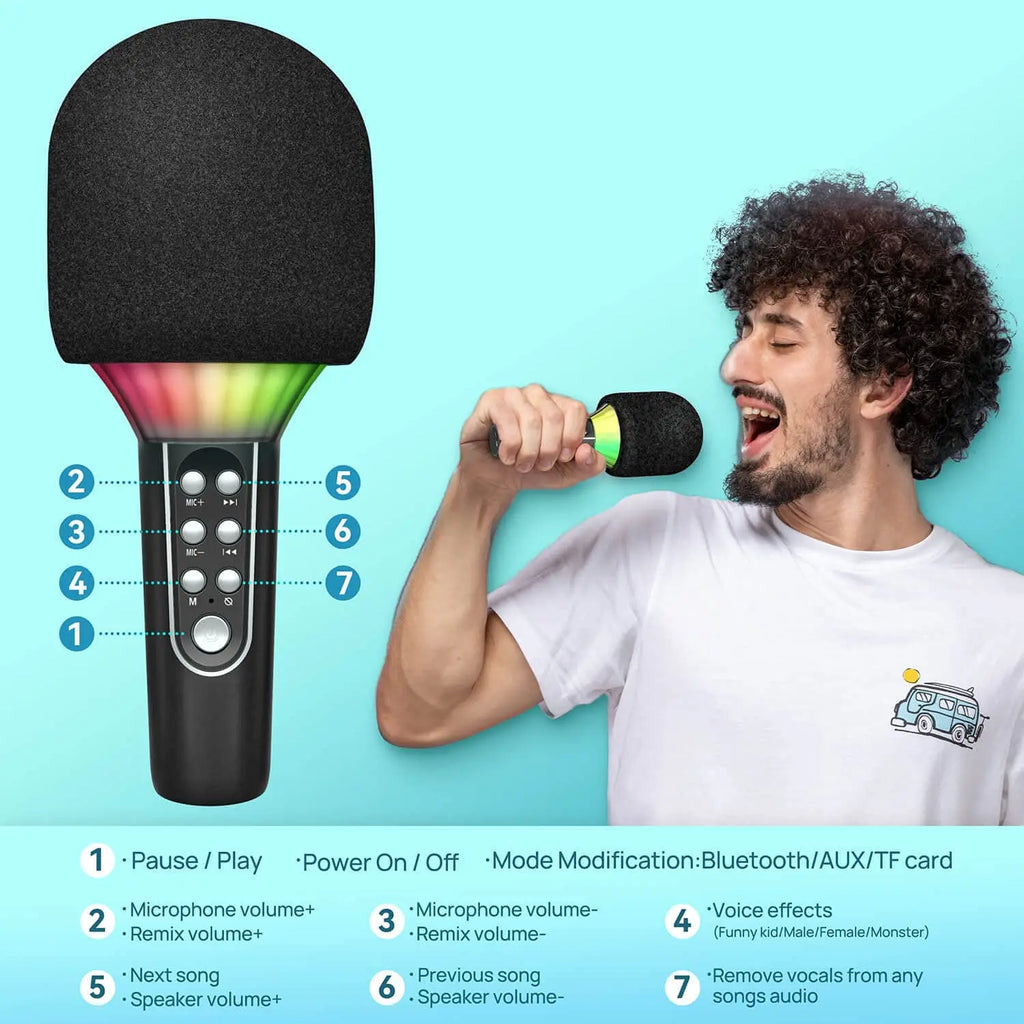 Karaoke Microphone Bluetooth Wireless Portable Home Singing Machine with Duet Sing/Record/Play/Reverb for Adult/Kid Gift