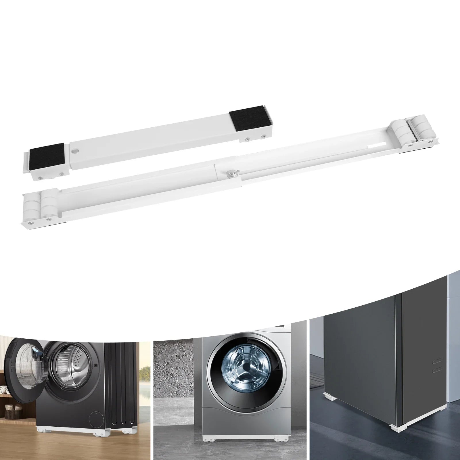 2 PCS Base Stand Adjustable Length Holder Appliance Rollers For Washing Machine 440.92lbs Load-bearing