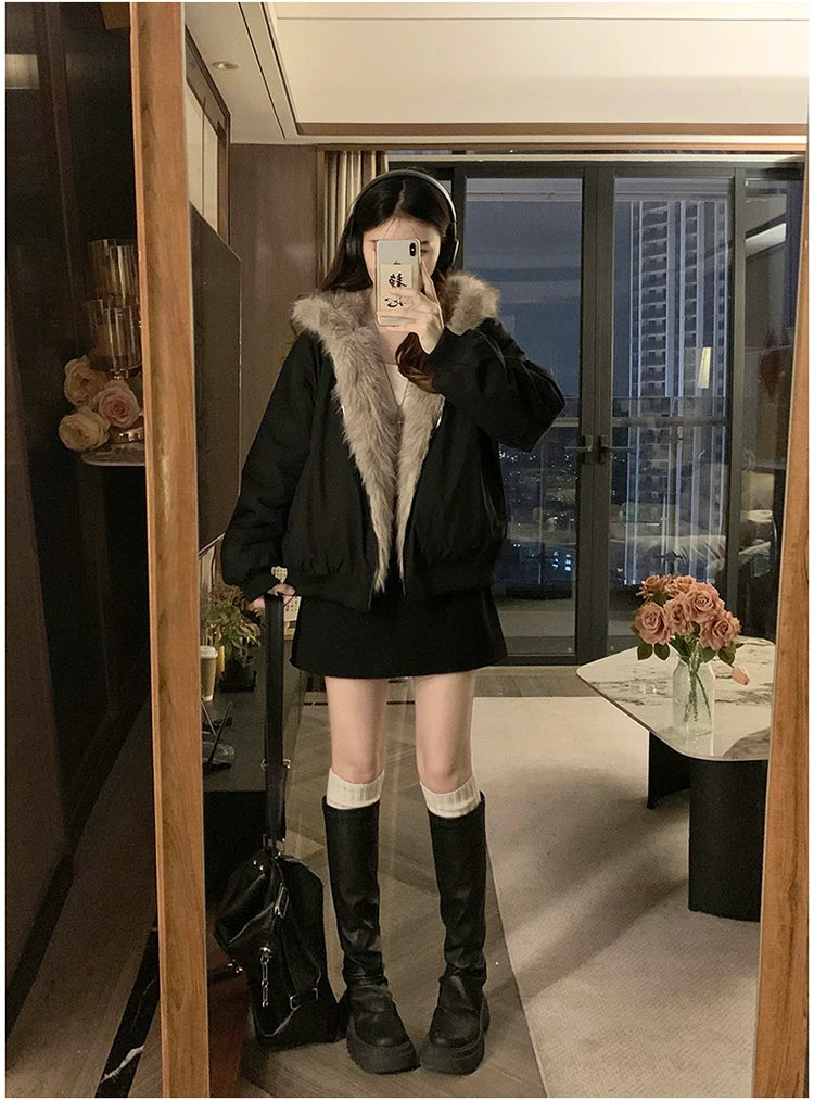 Two-sided Wear Imitation Mink Velvet Fur Hooded Cotton Padded Jacket Fashion New Winter Jackets Women's Short Loose Coats Trend
