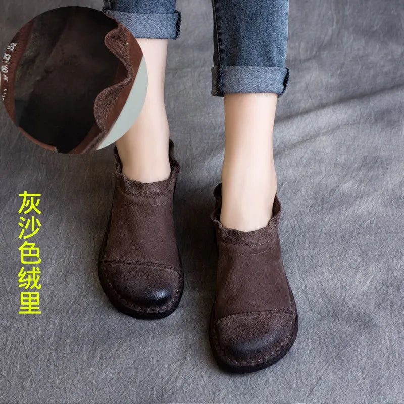 Careaymade-Genuine leather big size women's shoes,pure handmade Winter plush soft thick warm cotton boots women antiskid shoes