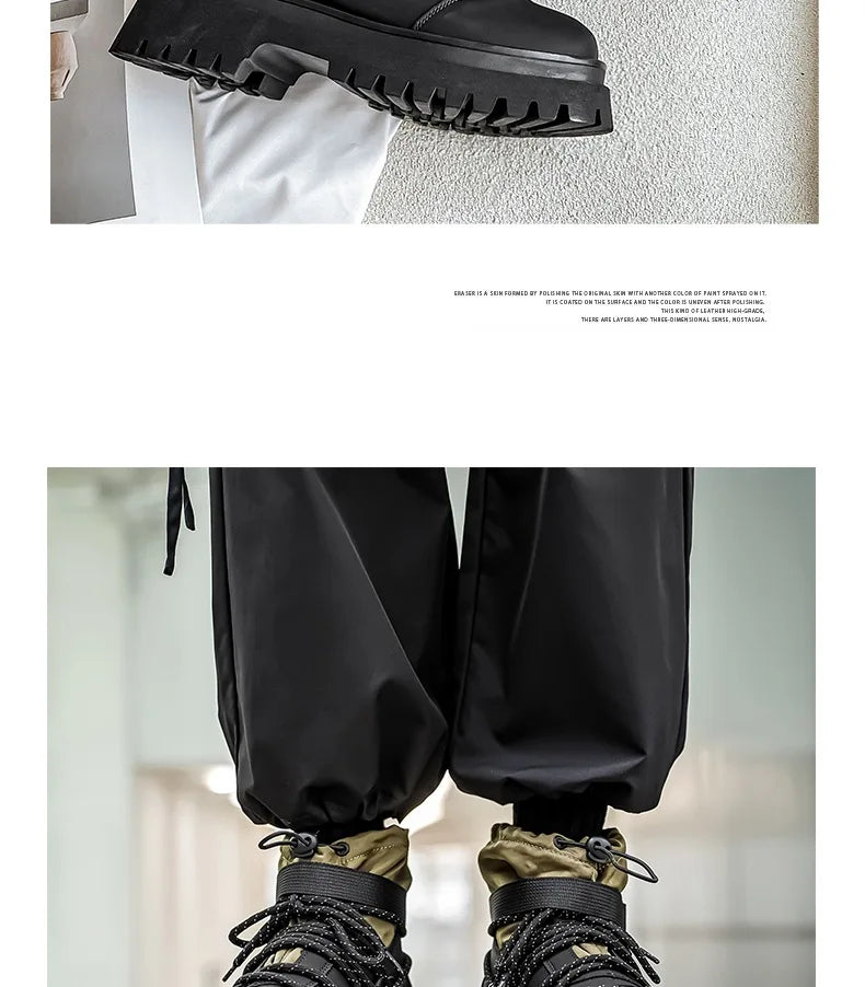 Men Platform Ankle Boots Fashion Personalized Strap Design Shoes Brand High Quality Motorcycle Boots Casual Outdoor Zipper Shoes