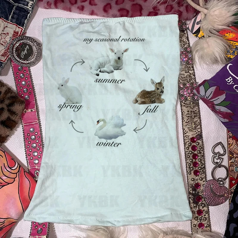 Print Long Sleeve Tank Top T Shirt Y2K Casual Animal Women Baby Cute Punk Crop Top Harajuku Fashion Vest Tee 90s Street Outfits