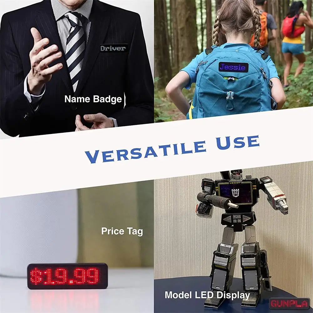 Bluetooth Led Name Badge Diy Programmable Scrolling Message Board Mini Lcd Display Pattern Display for Party Meeting