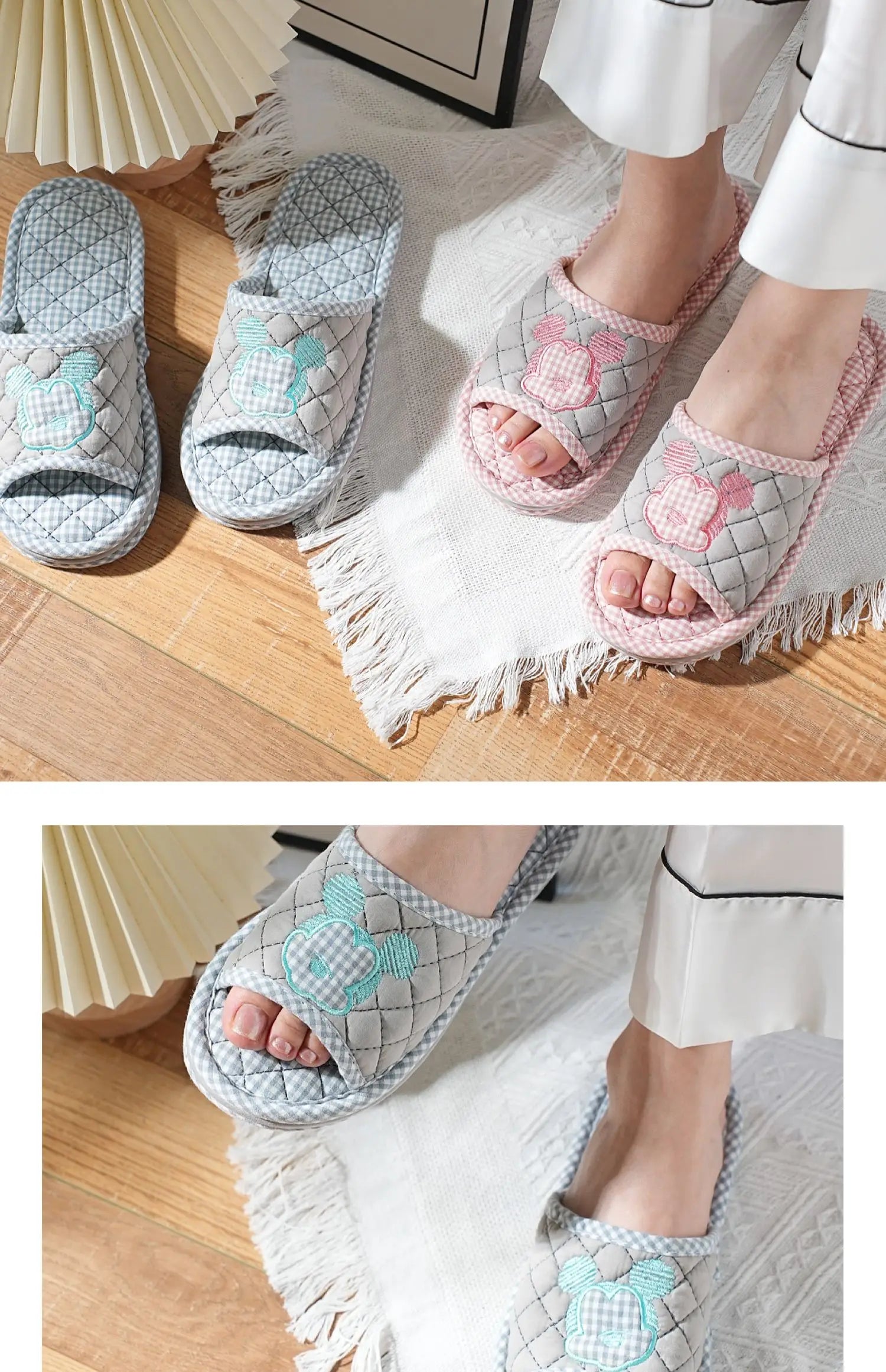 New Pure Cotton Thiened Tee-Layer Simple ex Soft Bot Noise Reduction Indoor Home Floor Slippers Couple Home oes