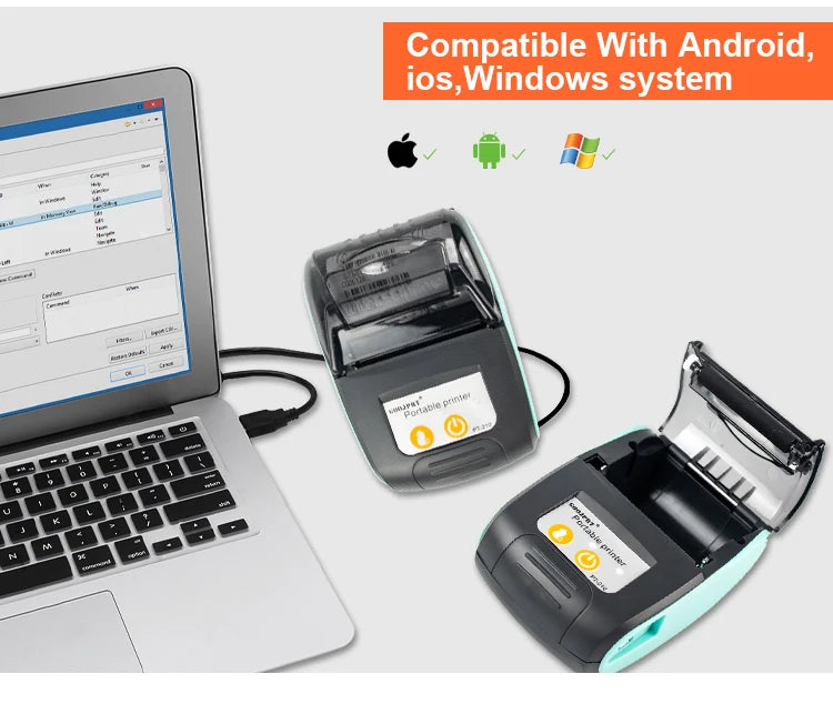 PT210 Mini Receipt Printer 58mm Portable Thermal Ticket Printer Android IOS Windows Wireless Bluetooth List Bill Maker With Plug