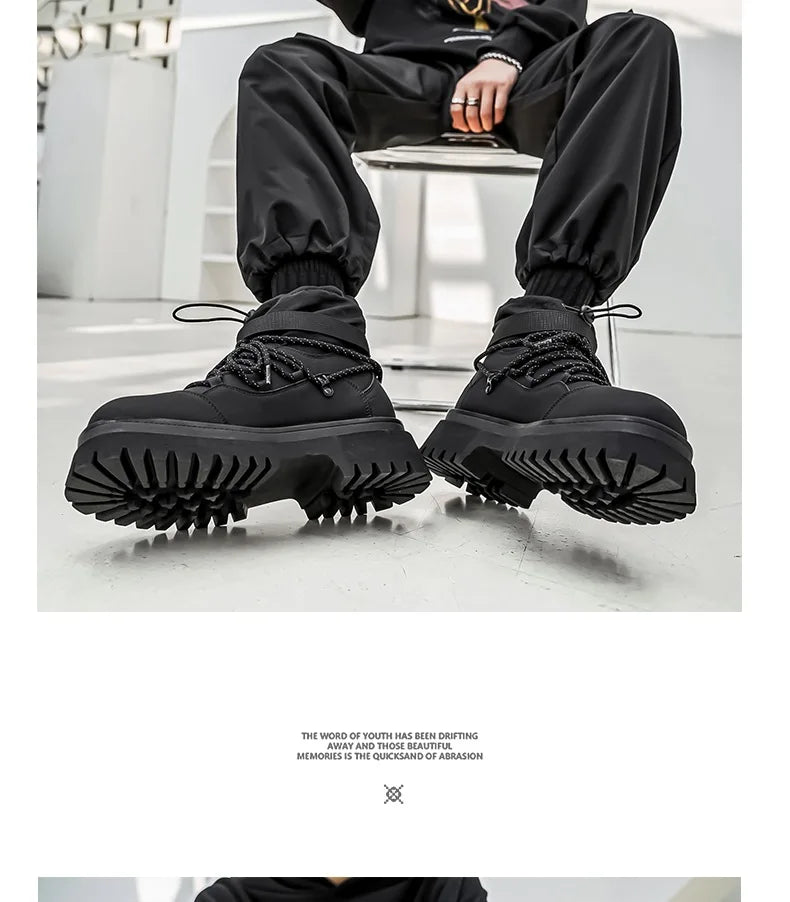 Men Platform Ankle Boots Fashion Personalized Strap Design Shoes Brand High Quality Motorcycle Boots Casual Outdoor Zipper Shoes