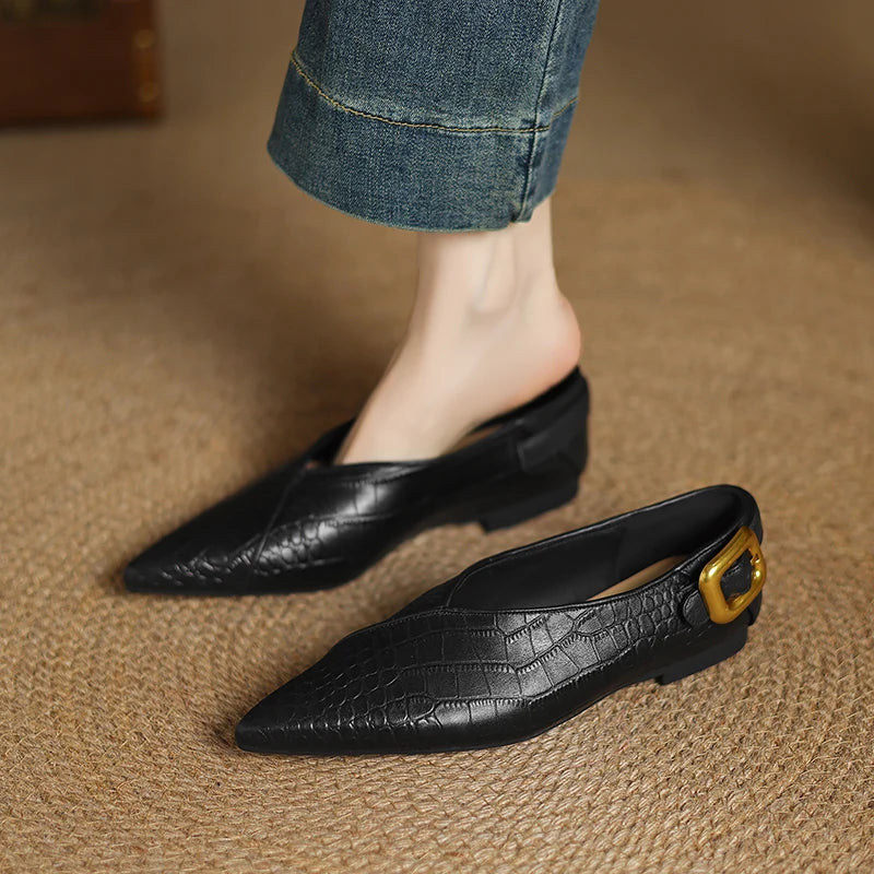 2025 New Summer Horsehair Leather Woman flats women Shoes pointed Toe Women Shoes Fashion Loafers Low Heel Flat Shoes
