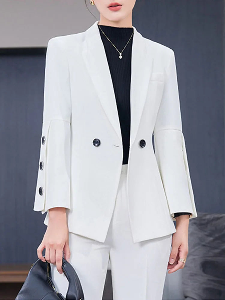 Yitimuceng Slim Blazers for Women 2024 Office Ladies New Fashion Long Sleeve Coats Solid Lapel Double Breasted Pant Suits