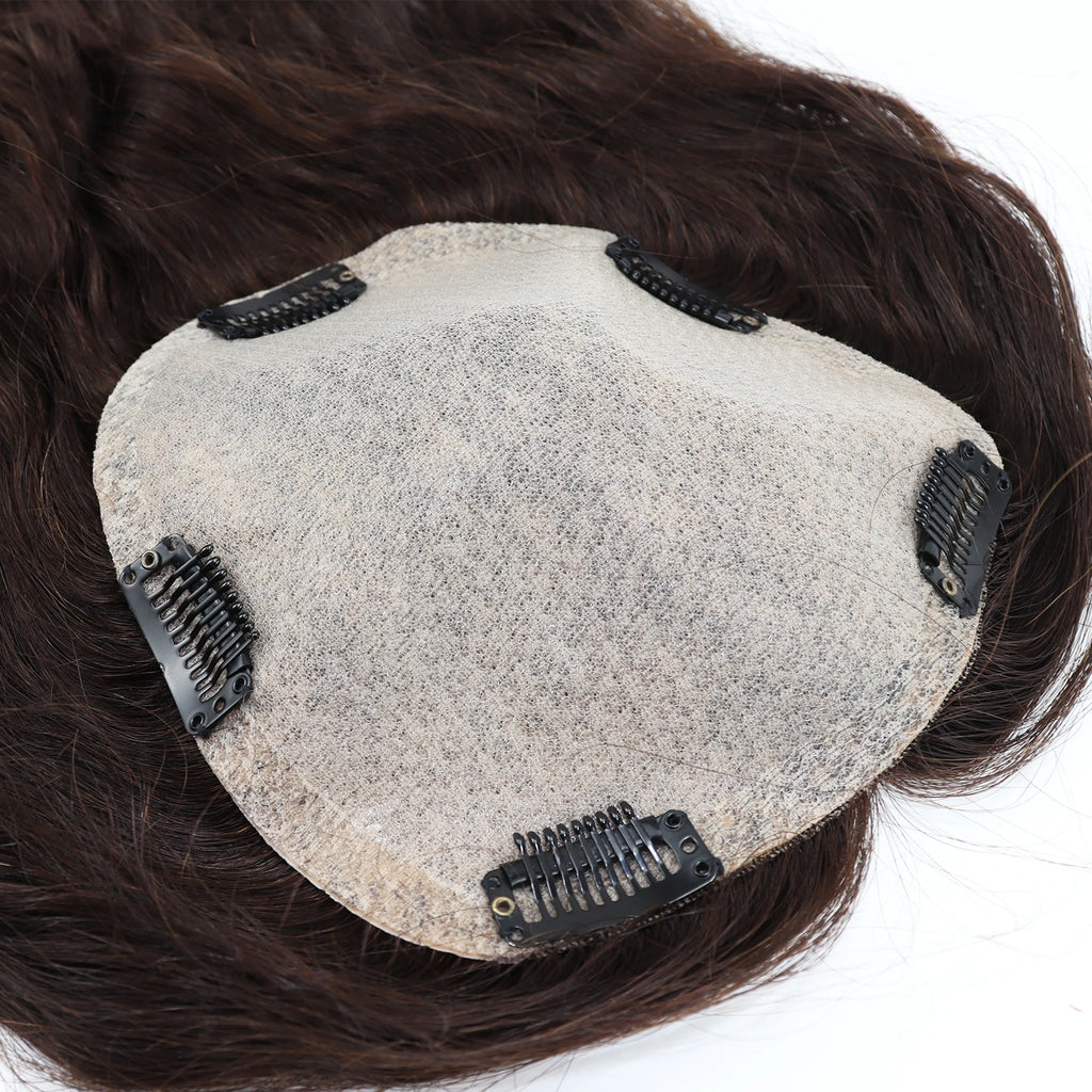 Silk Skin Base Topper with Clips in #4 Medium Brown Real Virgin European Human Hair Toupee for Women 6x6" Silk Top Hairpieces