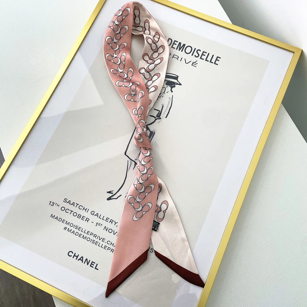 Korean Version of The Autumn Plain Color New Women's Ribbon Hair Ribbon Streamer Tied bag Long belt silk scarf Small Scarf Scarf