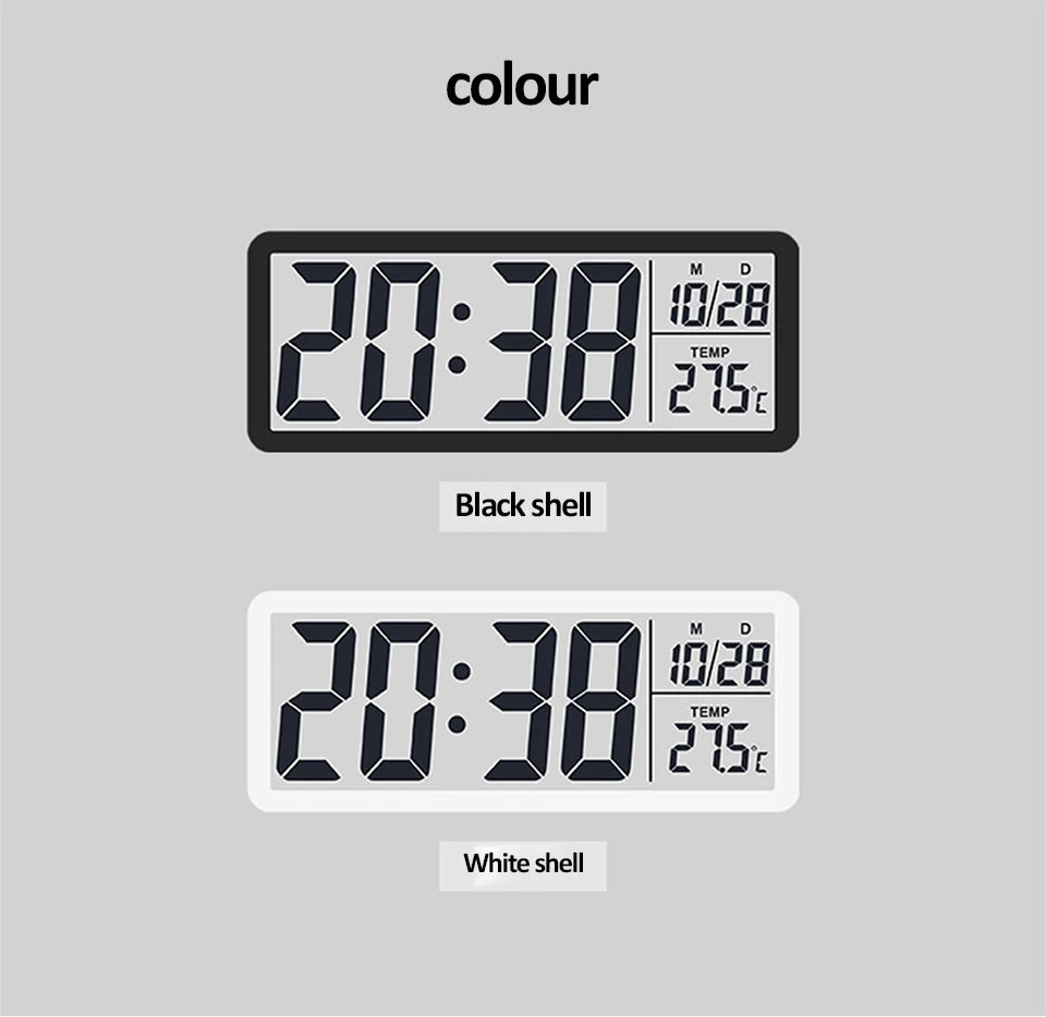 LCD Digital Wall Clock Time with Date Temperature Display Electronic Alarm Clock Modern Table Clock for Bedroom Home Decoration