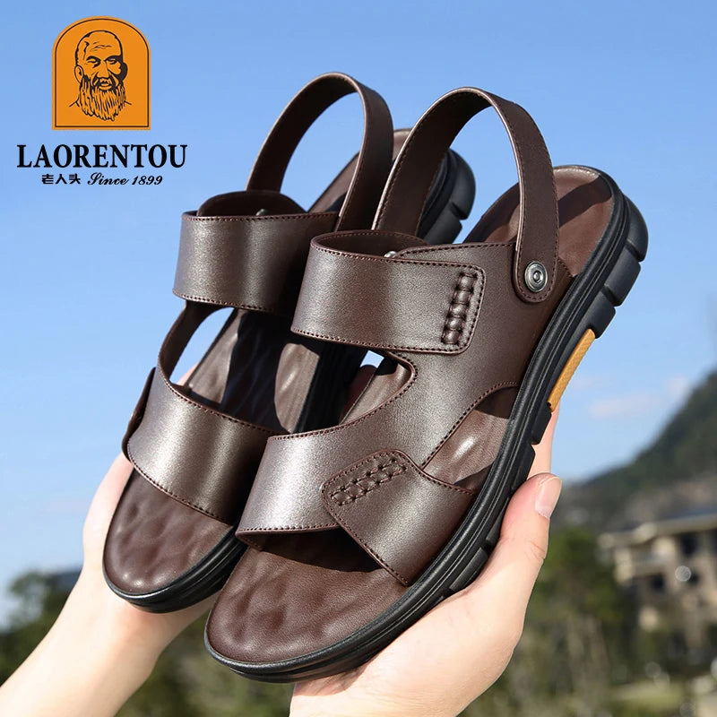 Laorentou Genuine Leather Summer Casual Beach Shoes, Cowhide Soft Soles, Anti Slip, Dual-Purpose Sandals for External Wear2050606
