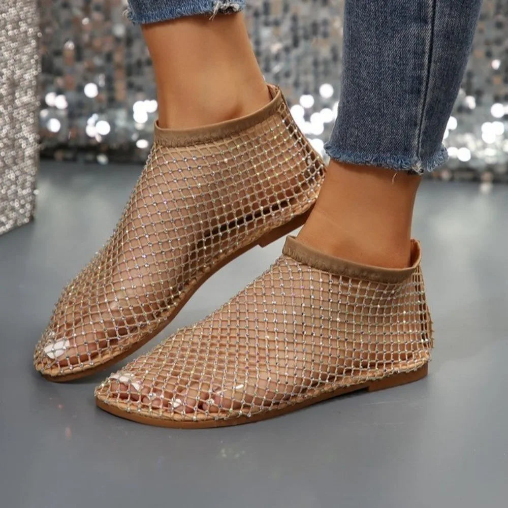 Fashion Holiday Rhinestone Sandal Slipper Non-Slip Flat Shoes Mesh Seaside Sandals Shiny Waterproof Sexy Ankle Boot Summer