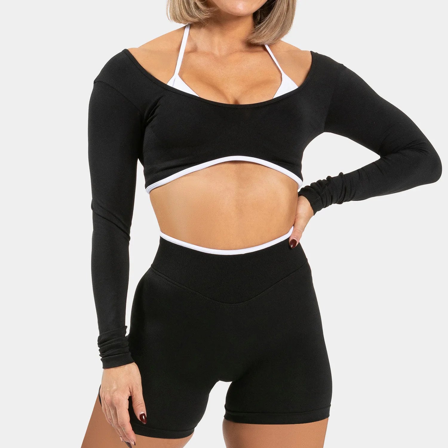 Seamless Fake Two-piece Long Sleeved Yoga Top  Women's Running and Fitness Sports Top Suit Top