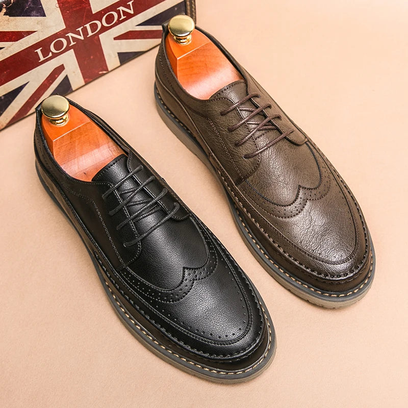 Italian Style Men's Brogue Shoes Anti Slip Wear-resistant Men's Leather Casual Shoes Business Interview Work Shoes Free Delivery