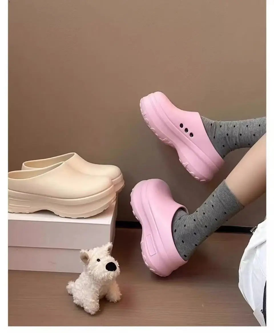Women's Slippers Minimalist Fashion Air Cushion Soft 5CM Platform Non Slip Sandals Breathable Couple Style Heightened Chef Shoes