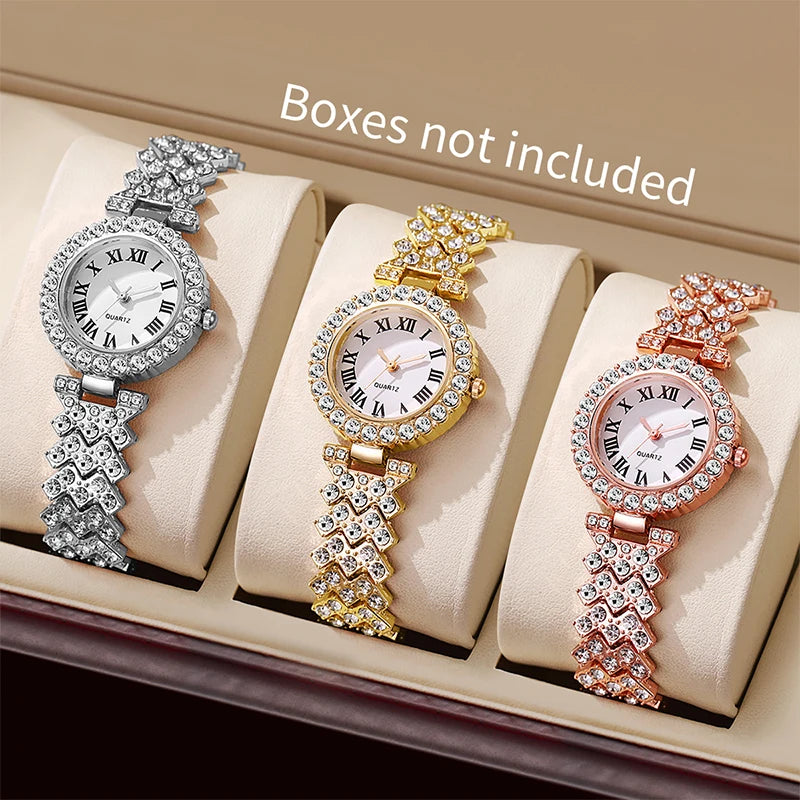 1/3PCS Luxury Rhinestone Women Watches Fashion Roma Dial Quartz Watch for Women Clock（Without Box）