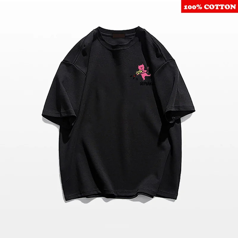 ins Cute Cartoon Print T-shirt Women's Summer 2025 New 100% Cotton Short sleeves American style T-shirt Y2k Top Female clothing