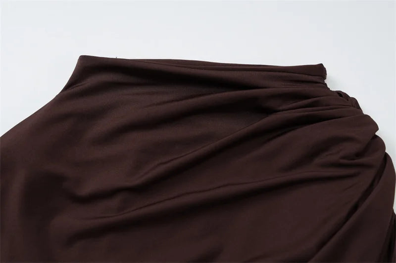 Mozision Irregular Ruched Sexy Maxi Dress For Women Elegant Autumn Inclined Shoulder Pleated Club Party Long Dresses Female