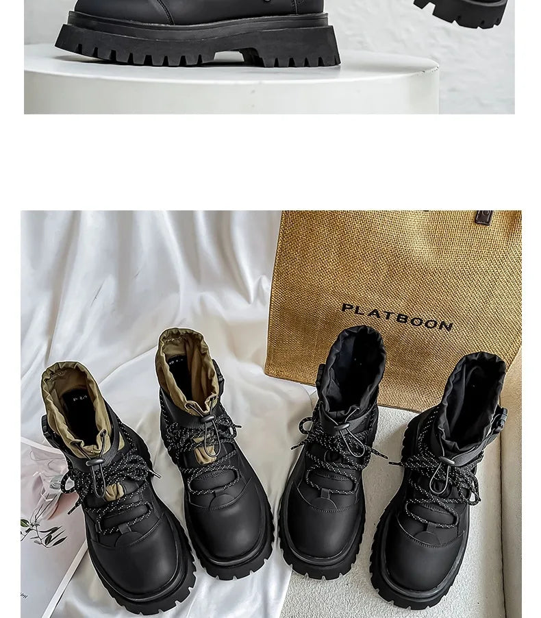 Men Platform Ankle Boots Fashion Personalized Strap Design Shoes Brand High Quality Motorcycle Boots Casual Outdoor Zipper Shoes