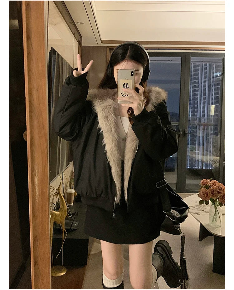 Two-sided Wear Imitation Mink Velvet Fur Hooded Cotton Padded Jacket Fashion New Winter Jackets Women's Short Loose Coats Trend