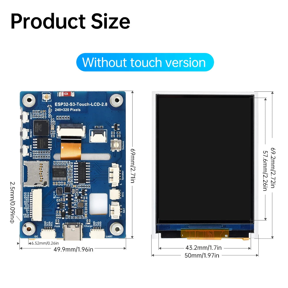 ESP32-S3 2.8 Inch LCD Screen Wifi Bluetooth Development Board Capacitive Touch Display Development Board Optional