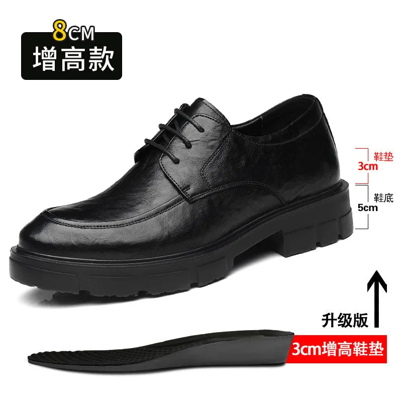 5 8 10 Cm Heel Leather Men's Dress Shoes Fashion Casual New Designer Cowhide Lace-up Platform Wedding Shoes for Man