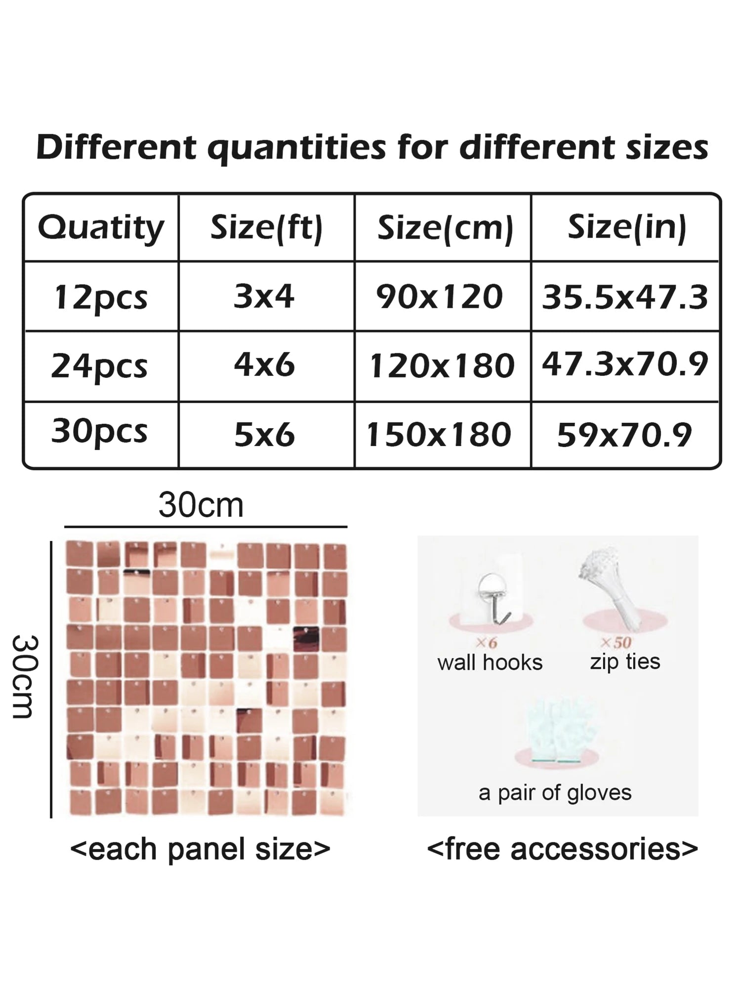 12/24/30pcs Rose Gold Shimmer Wall Panels Backdrops Square Sequins Backdrops Girls Birthday Graduation Wedding Party Decoration