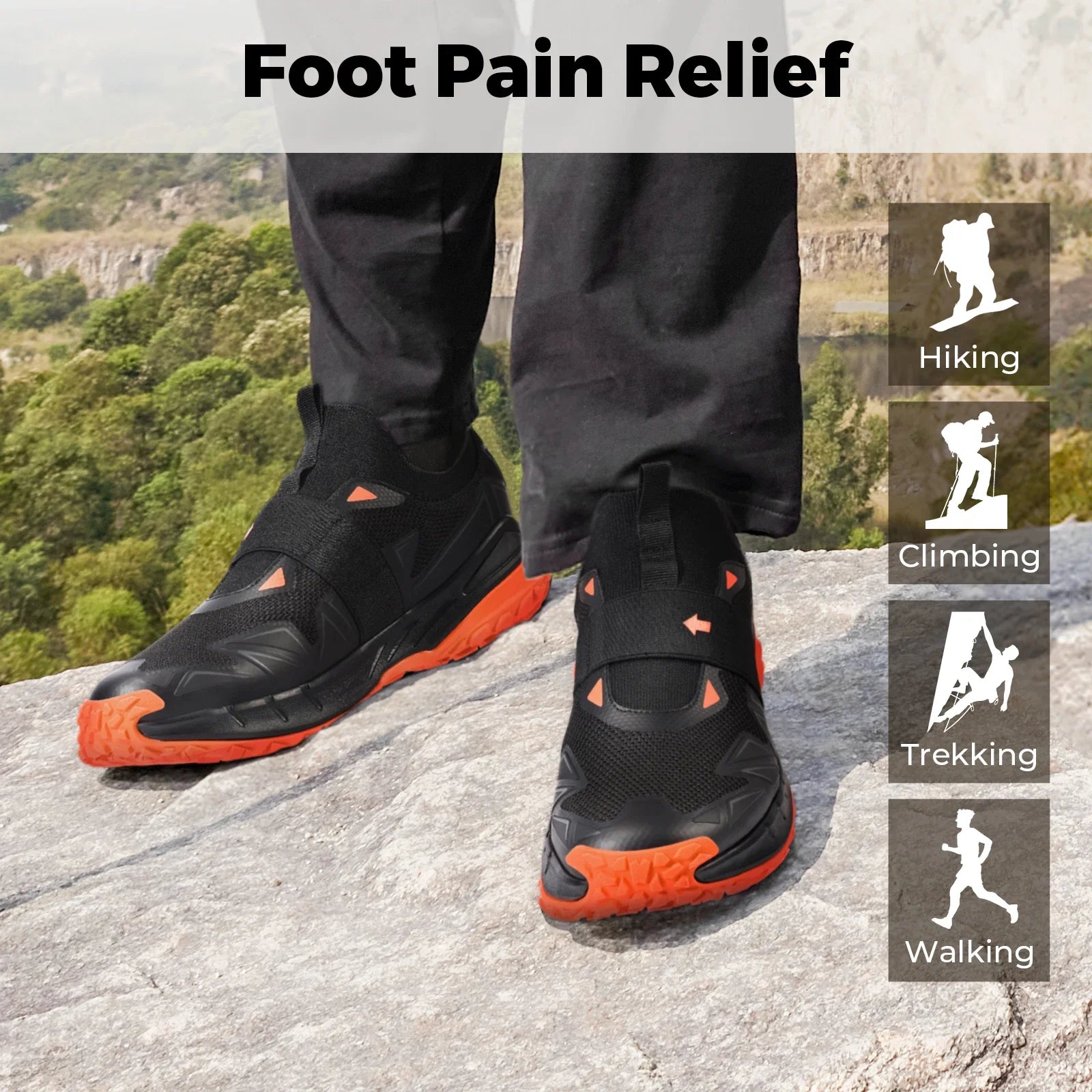 FitVille Men'S Widened Hiking Walking Shoes Slip-On Comfortable Orthopedic With Arch Support Non-Slip Sports Shoes For Travel