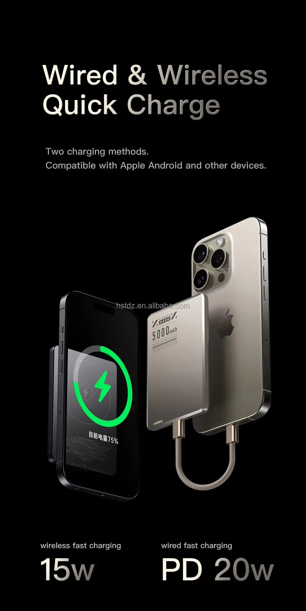 Portable travel Thin 0.65cm Magnetic Metal Wireless Charger 5000mAh Bi-directional Fast Charge PD20W Power bank External battery