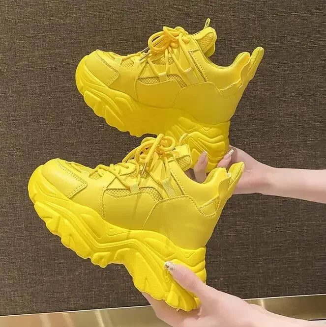 Autumn Orange Platform Sneakers Thick Sole Wedge Heels Women Casual Shoes Lace-up Slip On 2025 Ladies Height Increasing Shoes