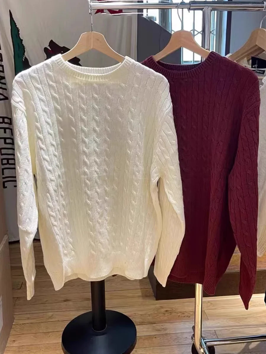 Twisted Flower Vintage Sweater Woman Autumn O-Neck Long Sleeve Pullover Preppy Style Casual Streetwear Jumper Sweaters Top Chic