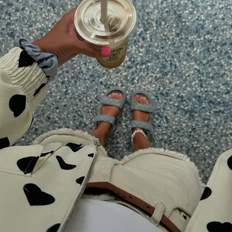 Autumn Female Commuting Streetwear Elegant Black Polka Hearts Bomber Jacket Women Fashion Long Sleeve Flips Pocket Zipper Coat